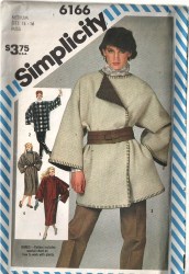 6166  SIMPLICITY 1983 EZ  BOXY BLANKET COAT, JACKET, SCARF PATTERN SM 10 12; MED 14-16 CHOICE